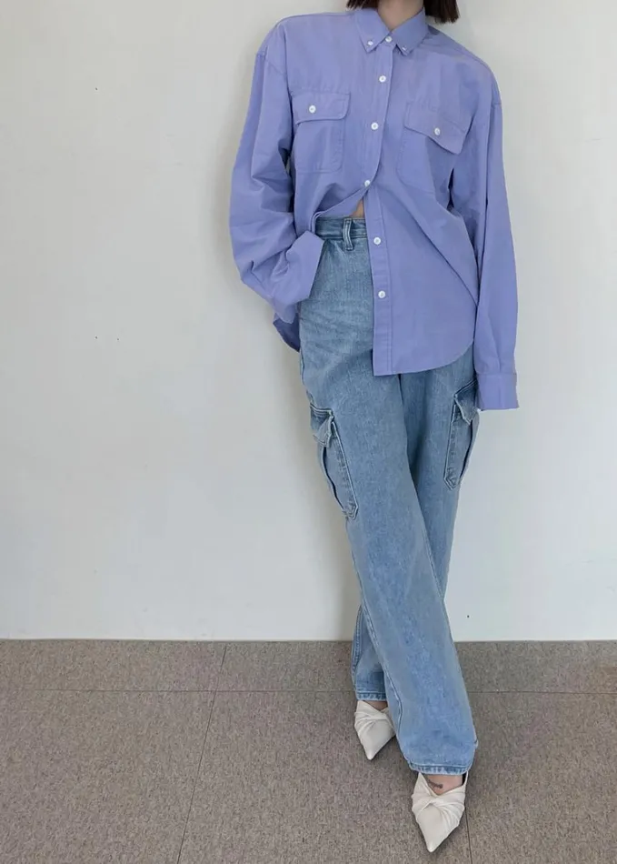 Clothing Women The Frankie Shop Kai Cargo Denim Pants 8211 Worn Wash