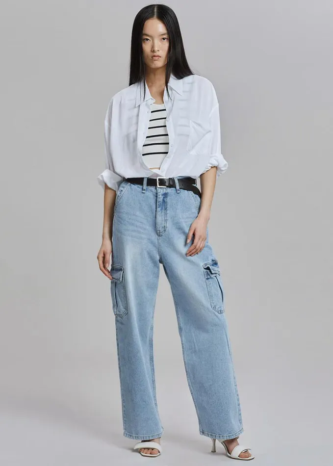 Clothing Women The Frankie Shop Kai Cargo Denim Pants 8211 Worn Wash