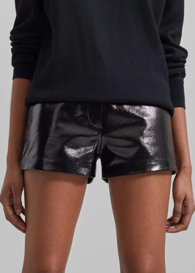 Clothing Women The Frankie Shop Kate Crackled Faux Leather Mini Shorts 8211 Black