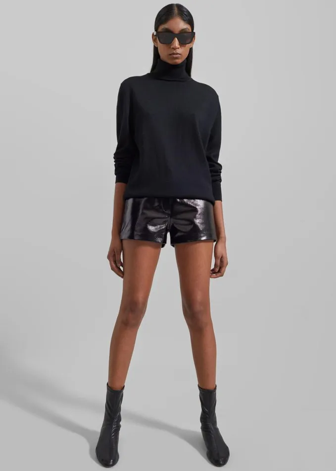 Clothing Women The Frankie Shop Kate Crackled Faux Leather Mini Shorts 8211 Black