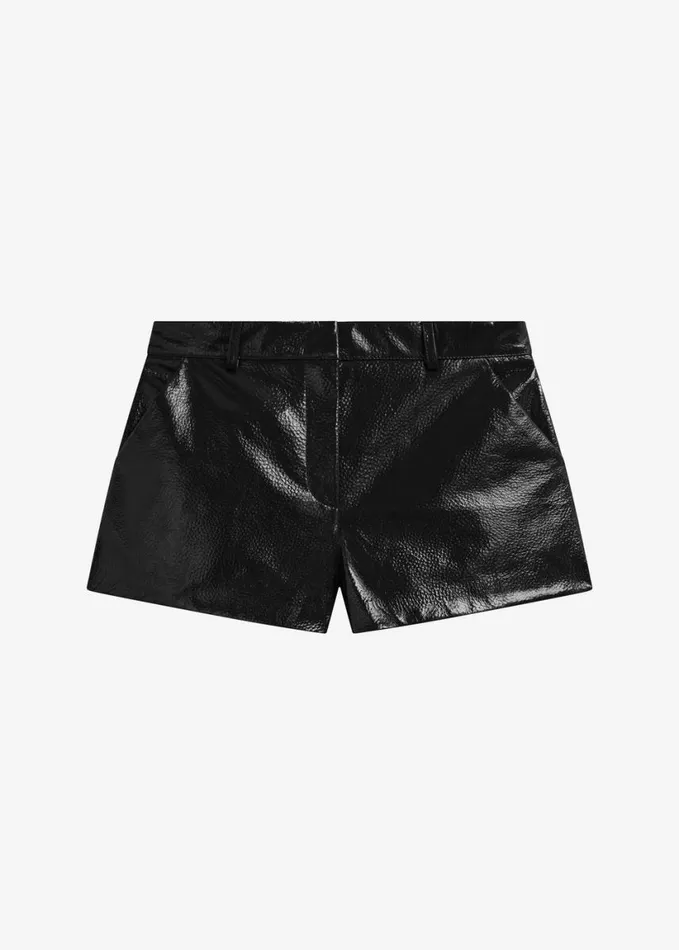 Clothing Women The Frankie Shop Kate Crackled Faux Leather Mini Shorts 8211 Black