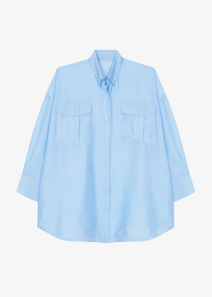 Clothing Women The Frankie Shop Laure Oversized Sheer Shirt 8211 Sky