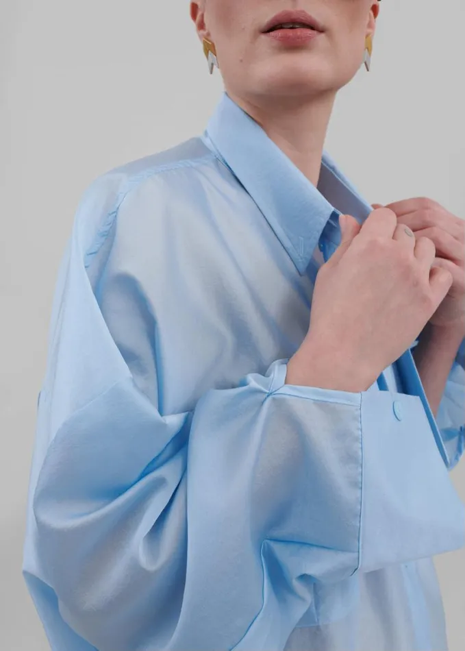 Clothing Women The Frankie Shop Laure Oversized Sheer Shirt 8211 Sky