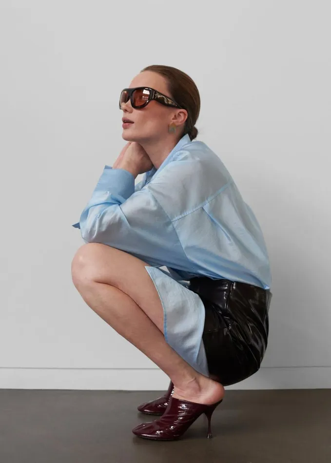 Clothing Women The Frankie Shop Laure Oversized Sheer Shirt 8211 Sky