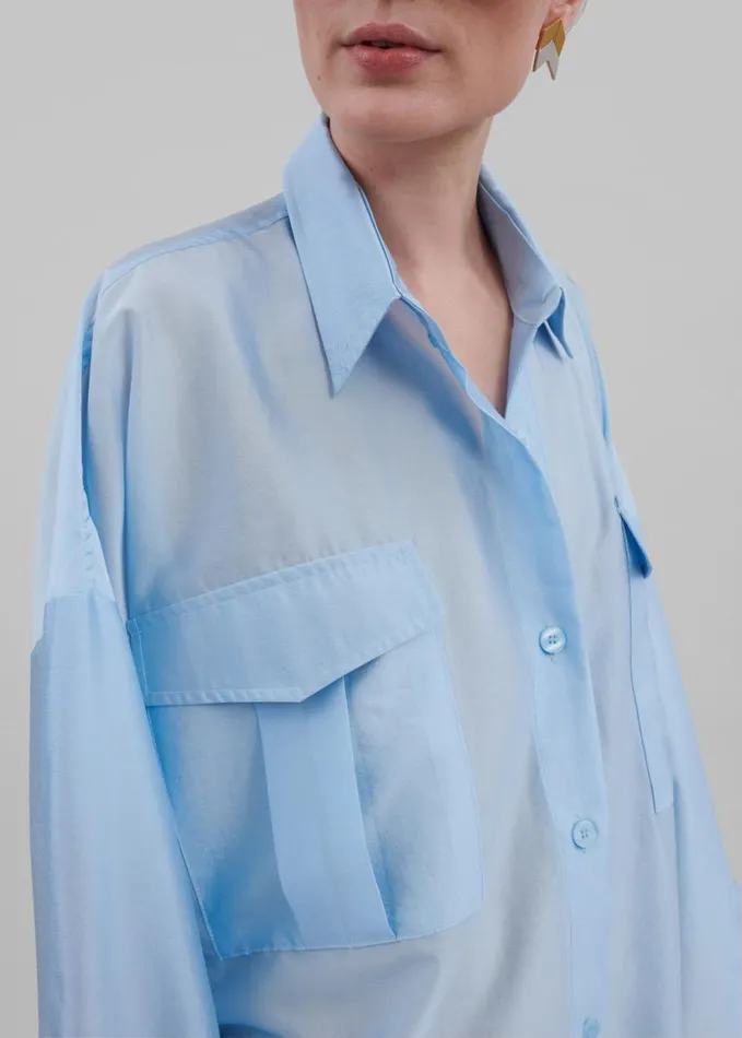 Clothing Women The Frankie Shop Laure Oversized Sheer Shirt 8211 Sky