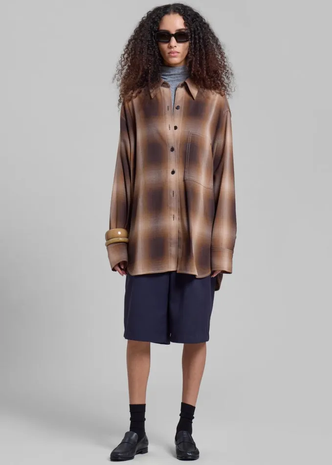 Clothing Women The Frankie Shop Low Classic Check Shirt 8211 Brown