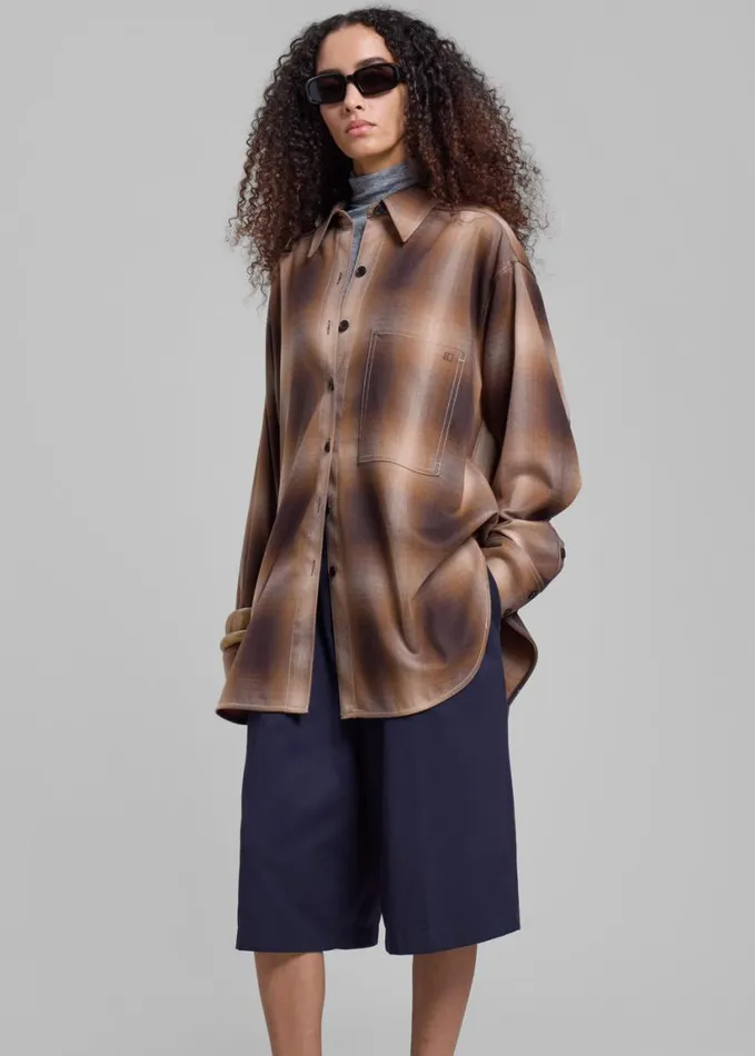 Clothing Women The Frankie Shop Low Classic Check Shirt 8211 Brown