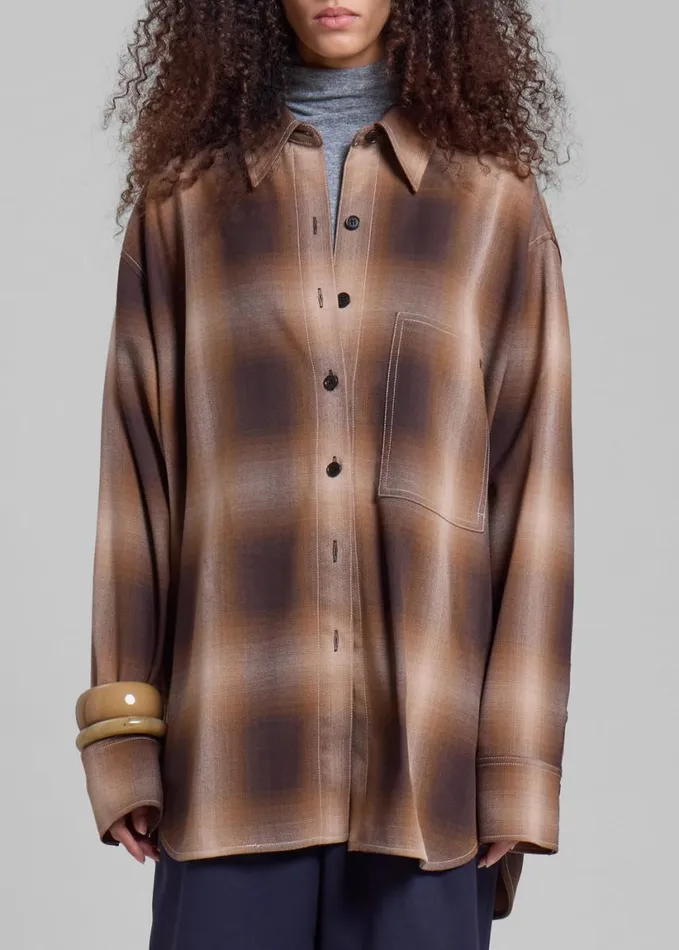 Clothing Women The Frankie Shop Low Classic Check Shirt 8211 Brown