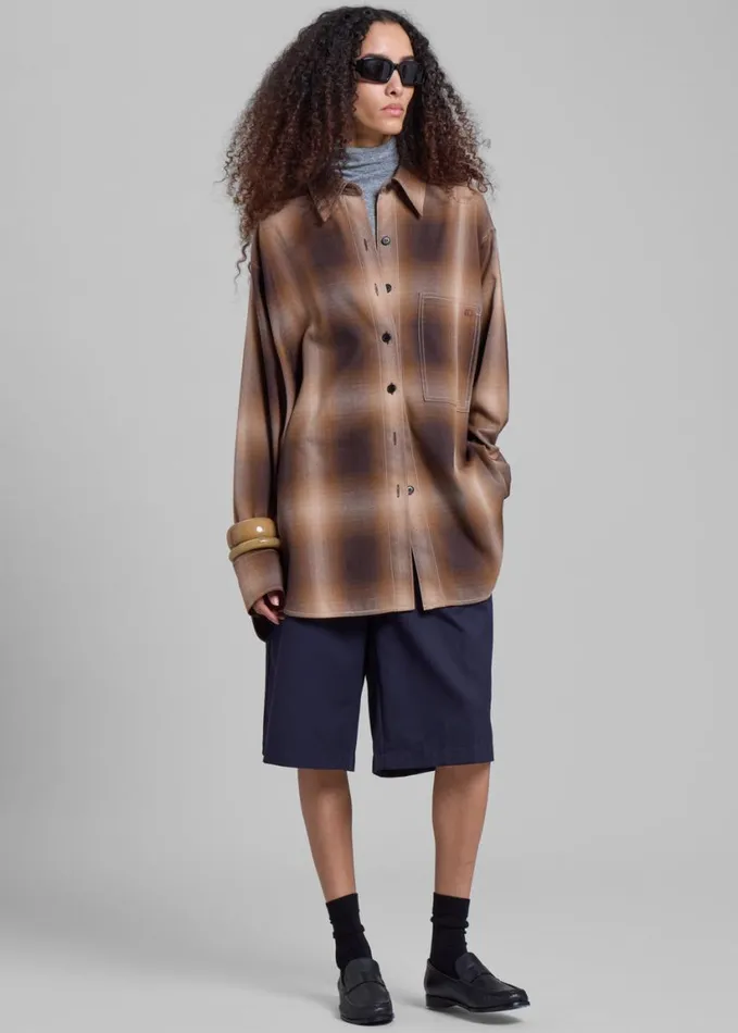 Clothing Women The Frankie Shop Low Classic Check Shirt 8211 Brown