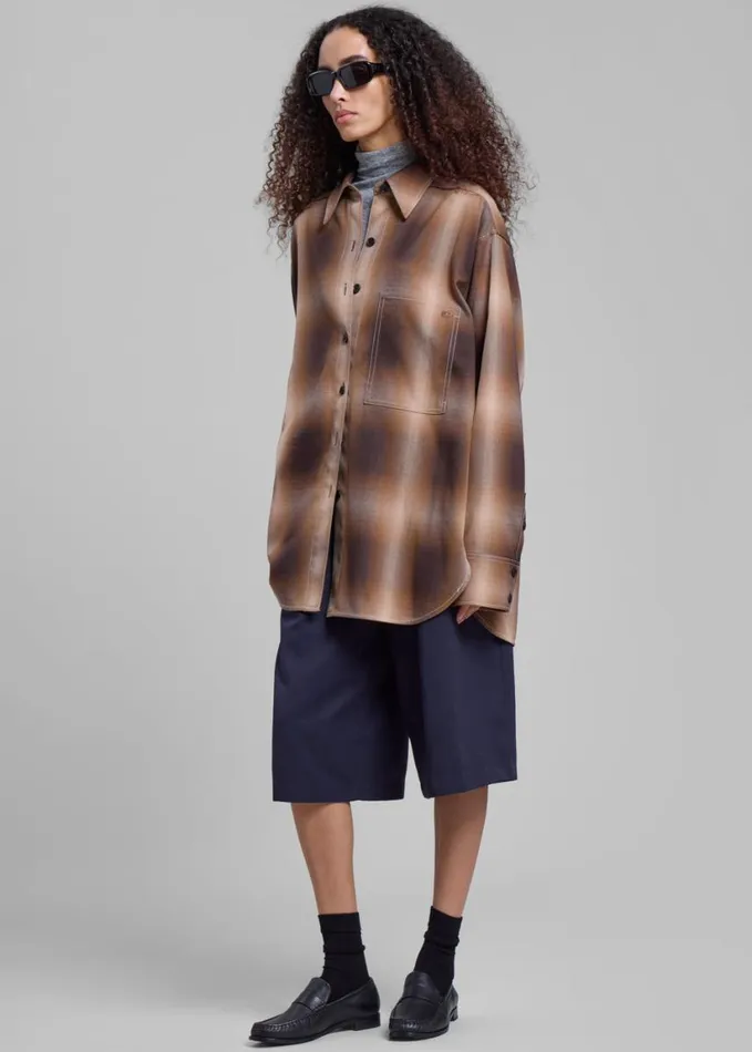 Clothing Women The Frankie Shop Low Classic Check Shirt 8211 Brown