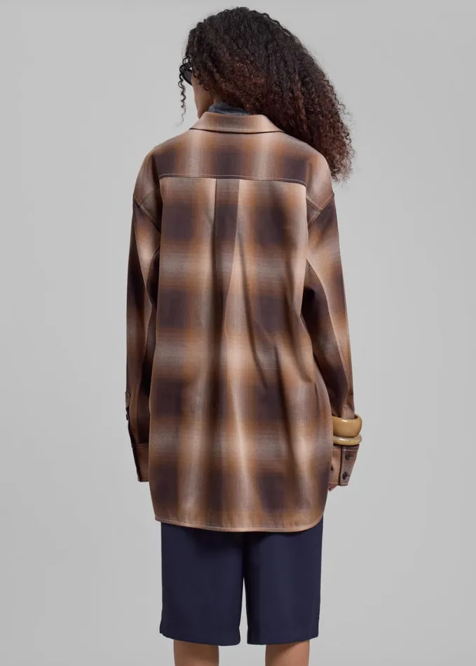 Clothing Women The Frankie Shop Low Classic Check Shirt 8211 Brown