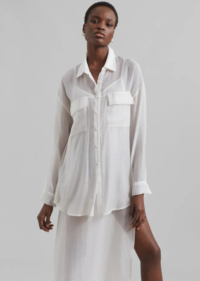 Clothing Women The Frankie Shop Madeline Sheer Shirt 8211 Off White