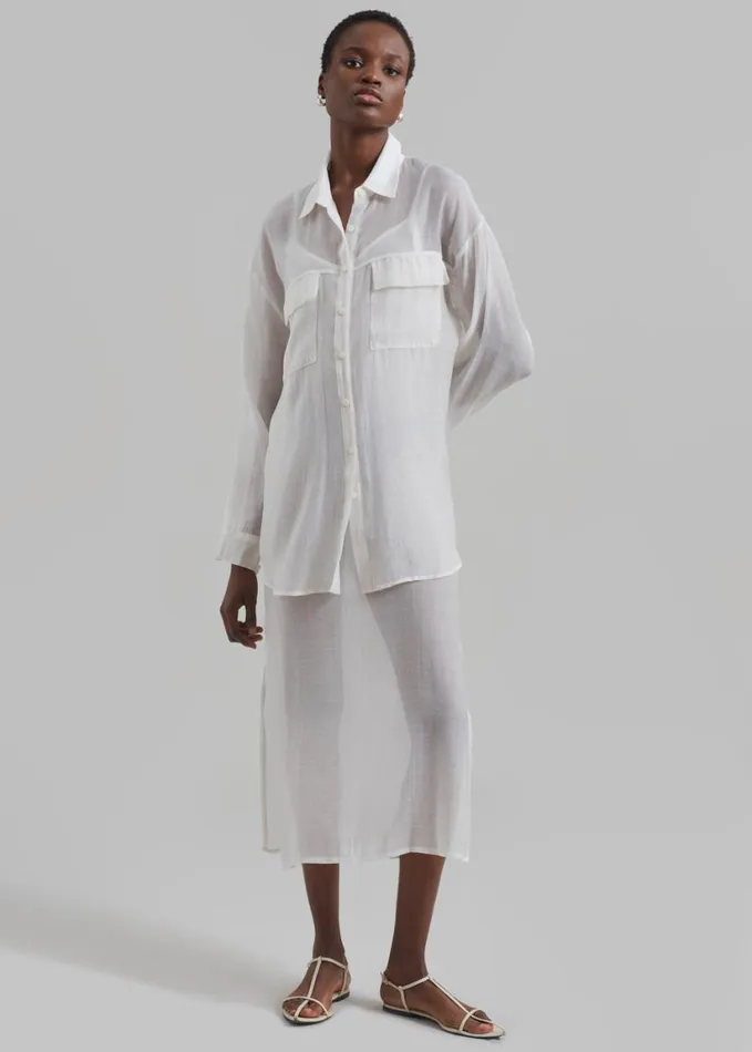 Clothing Women The Frankie Shop Madeline Sheer Shirt 8211 Off White