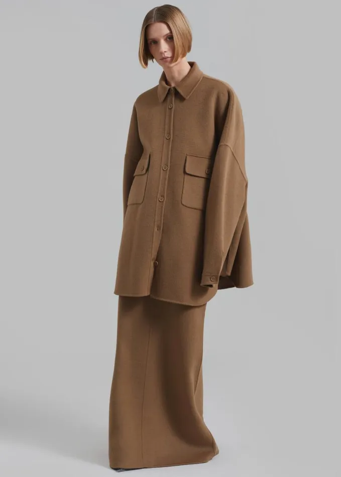 Clothing Women The Frankie Shop Malvo Long Wool Pencil Skirt 8211 Camel