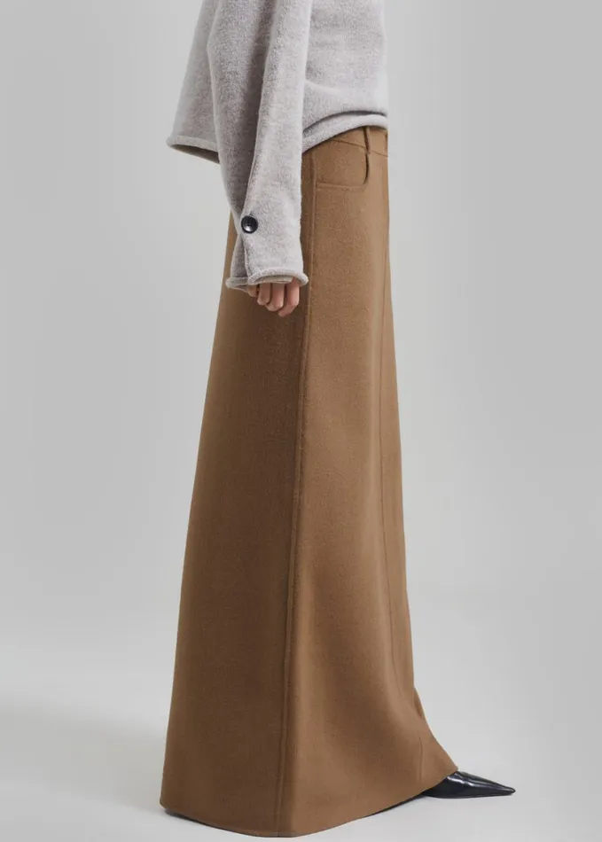Clothing Women The Frankie Shop Malvo Long Wool Pencil Skirt 8211 Camel