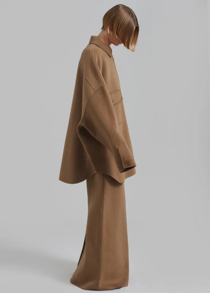 Clothing Women The Frankie Shop Malvo Long Wool Pencil Skirt 8211 Camel