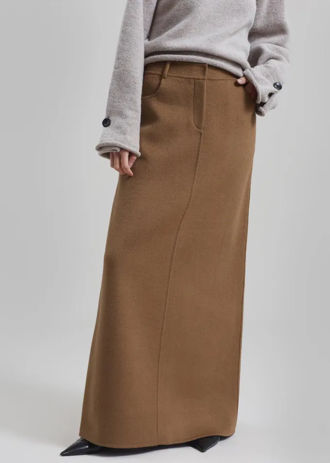 Clothing Women The Frankie Shop Malvo Long Wool Pencil Skirt 8211 Camel