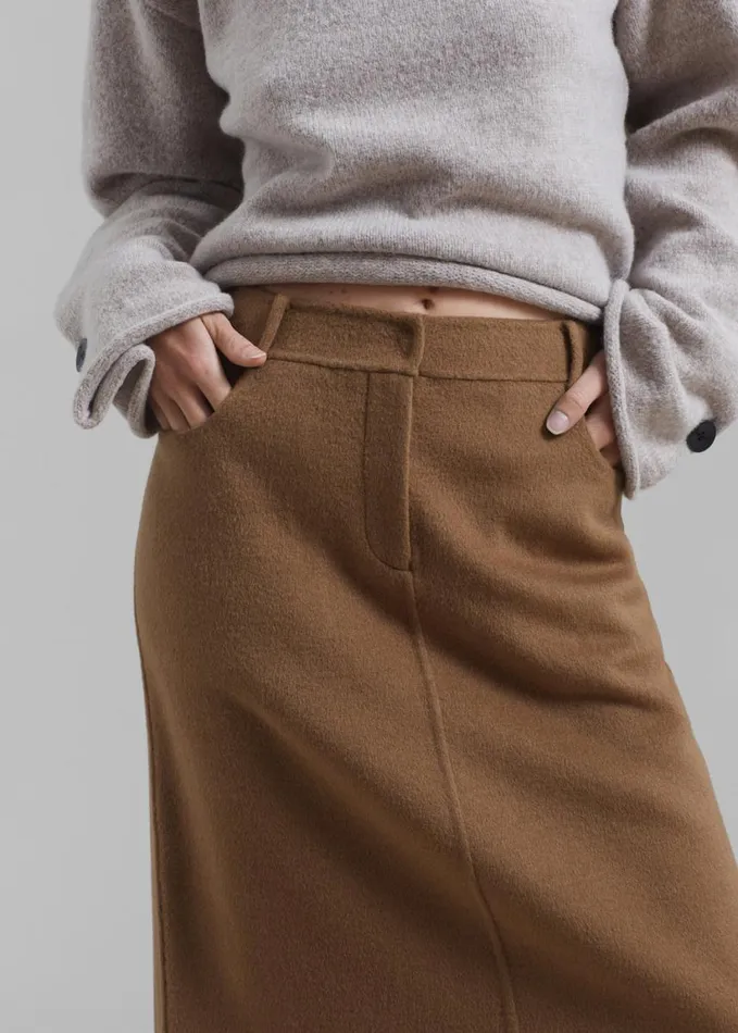 Clothing Women The Frankie Shop Malvo Long Wool Pencil Skirt 8211 Camel