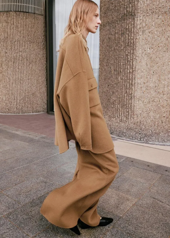 Clothing Women The Frankie Shop Malvo Long Wool Pencil Skirt 8211 Camel