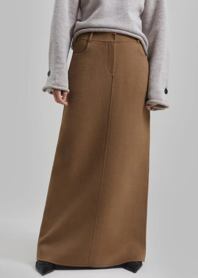 Clothing Women The Frankie Shop Malvo Long Wool Pencil Skirt 8211 Camel