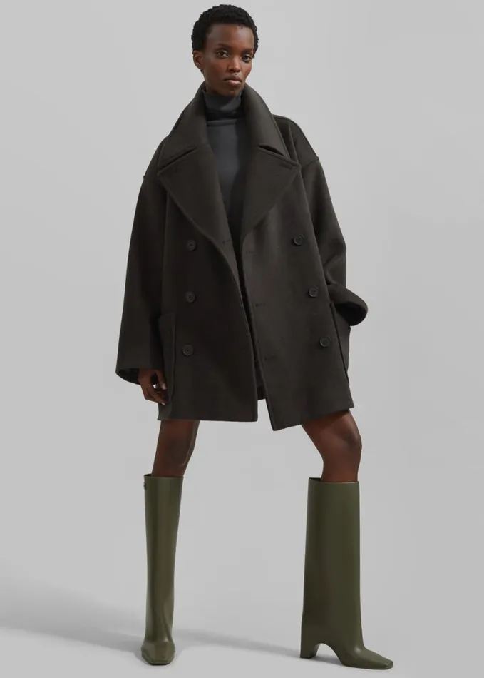 Clothing Women The Frankie Shop Marian Oversized Peacoat 8211 Khaki