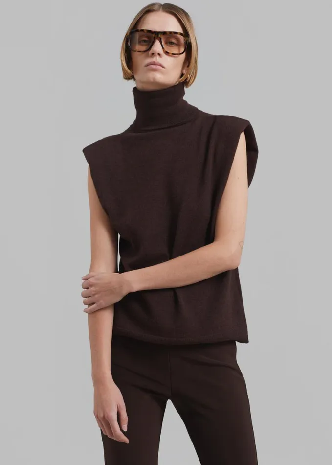 Clothing Women The Frankie Shop Nadia Thin Padded Sleeveless Turtleneck 8211 Brown