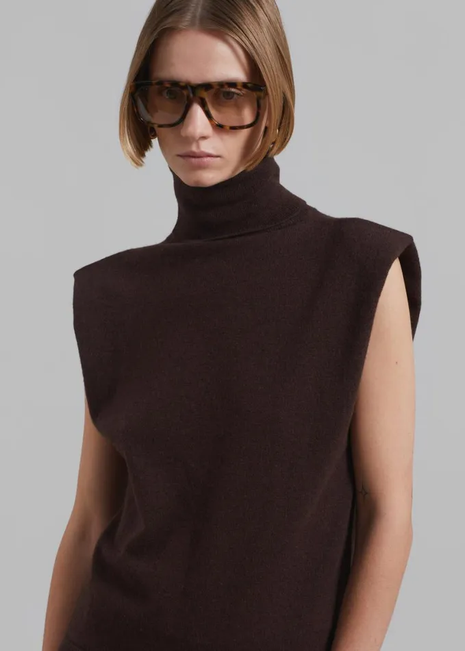 Clothing Women The Frankie Shop Nadia Thin Padded Sleeveless Turtleneck 8211 Brown