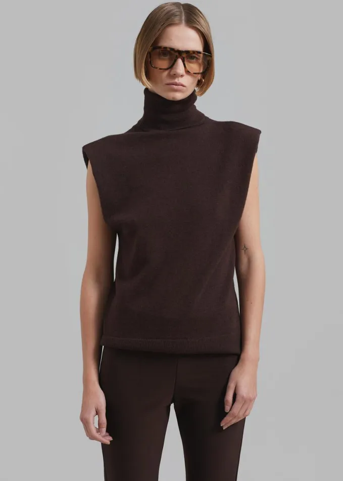 Clothing Women The Frankie Shop Nadia Thin Padded Sleeveless Turtleneck 8211 Brown