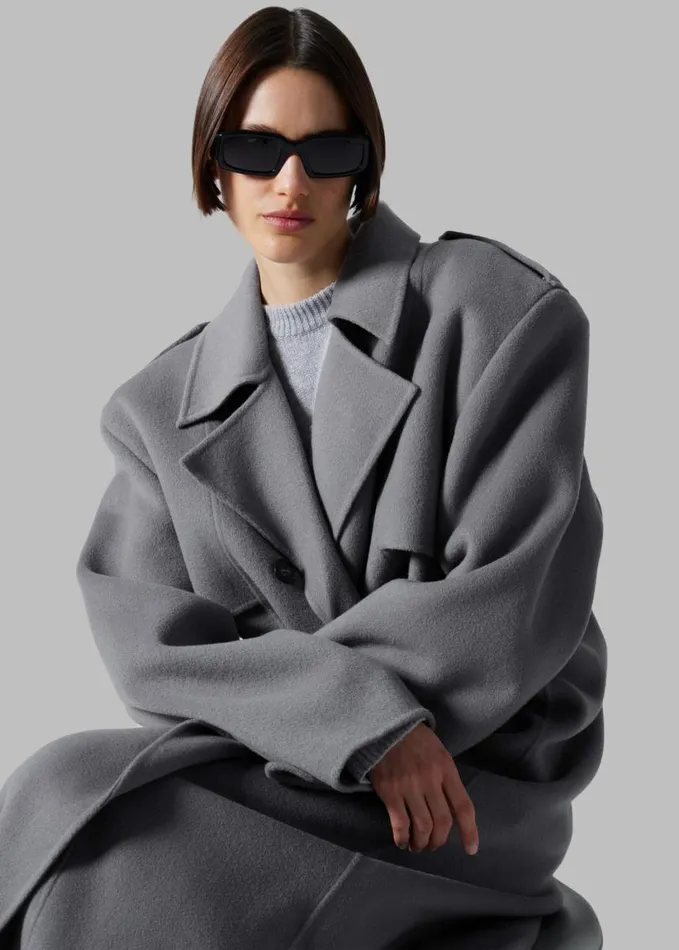 Clothing Women The Frankie Shop Nikola Padded Trench Coat 8211 Grey