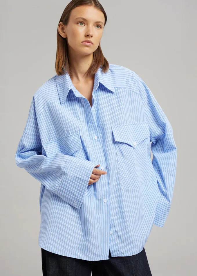 Clothing Women The Frankie Shop Orson Pocket Shirt 8211 Blue Stripe