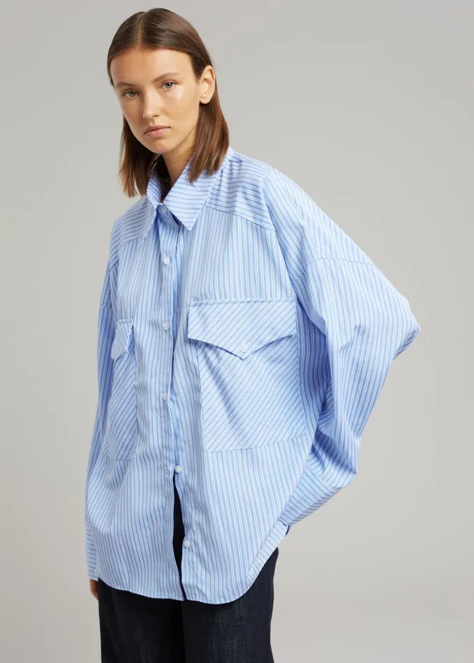 Clothing Women The Frankie Shop Orson Pocket Shirt 8211 Blue Stripe