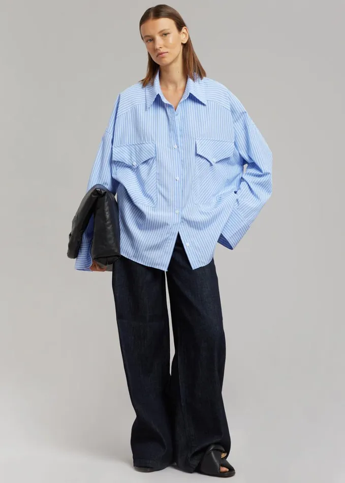 Clothing Women The Frankie Shop Orson Pocket Shirt 8211 Blue Stripe