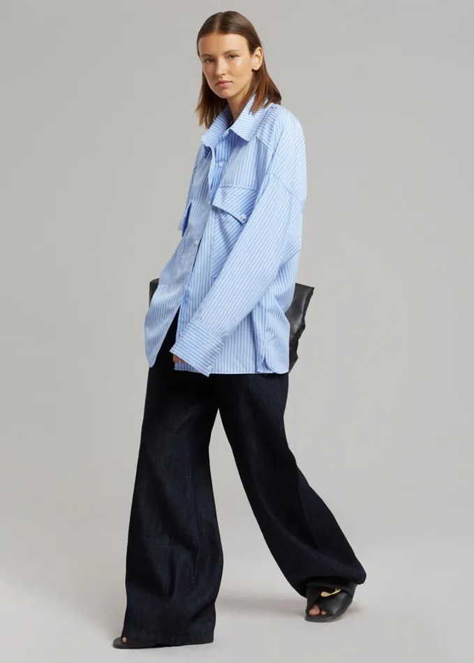 Clothing Women The Frankie Shop Orson Pocket Shirt 8211 Blue Stripe