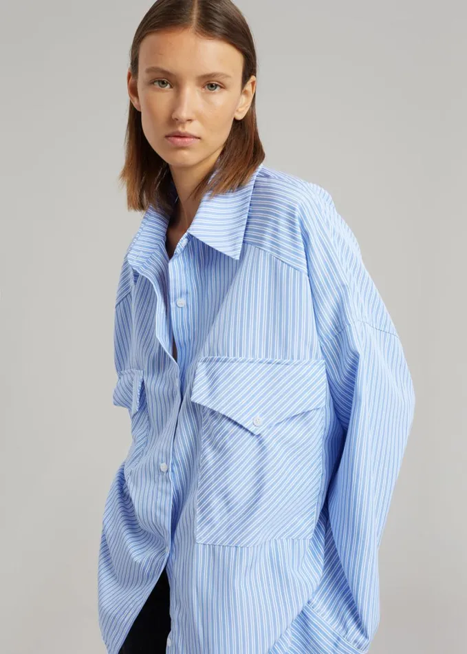 Clothing Women The Frankie Shop Orson Pocket Shirt 8211 Blue Stripe