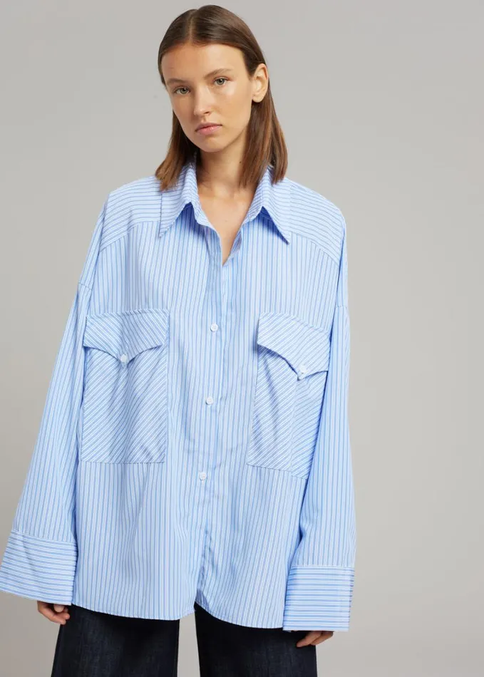 Clothing Women The Frankie Shop Orson Pocket Shirt 8211 Blue Stripe