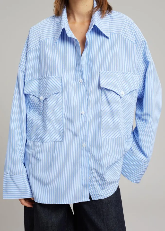 Clothing Women The Frankie Shop Orson Pocket Shirt 8211 Blue Stripe
