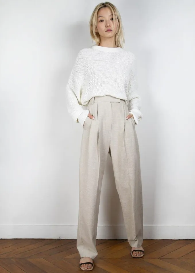 Clothing Women The Frankie Shop Pace Pleated Linen Blend Pants 8211 Sand