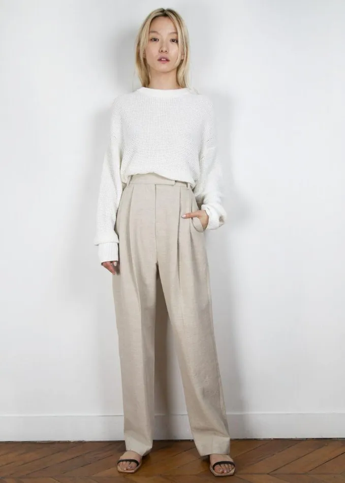 Clothing Women The Frankie Shop Pace Pleated Linen Blend Pants 8211 Sand