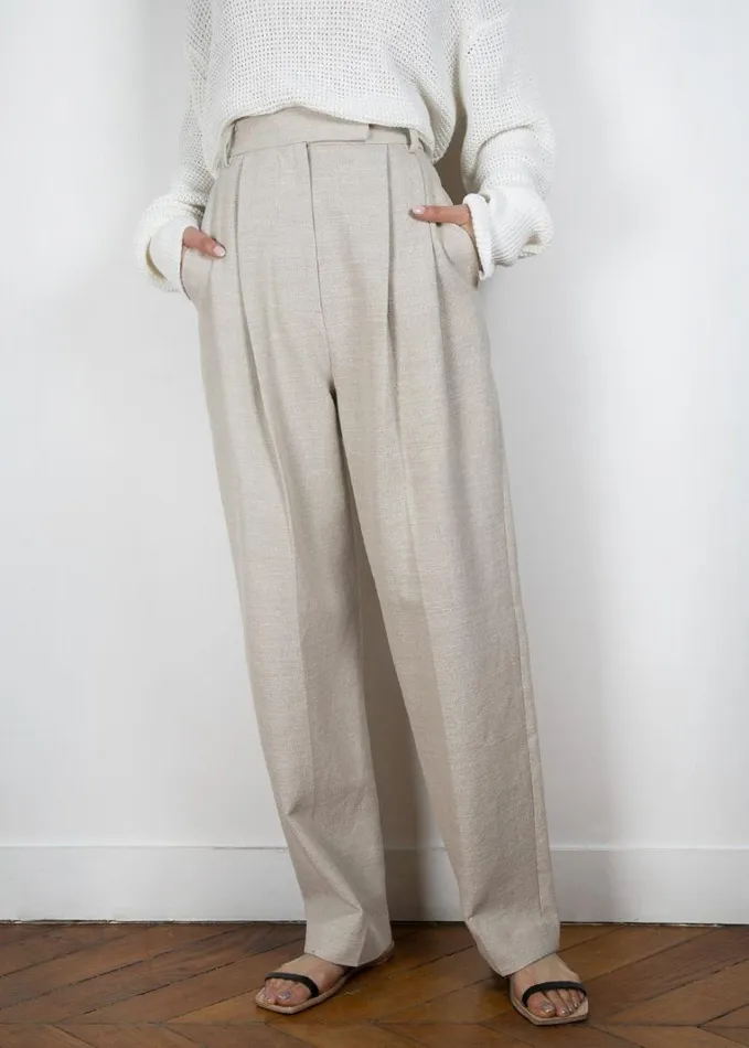 Clothing Women The Frankie Shop Pace Pleated Linen Blend Pants 8211 Sand