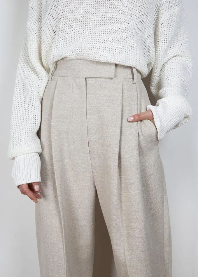 Clothing Women The Frankie Shop Pace Pleated Linen Blend Pants 8211 Sand