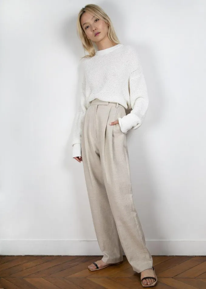 Clothing Women The Frankie Shop Pace Pleated Linen Blend Pants 8211 Sand
