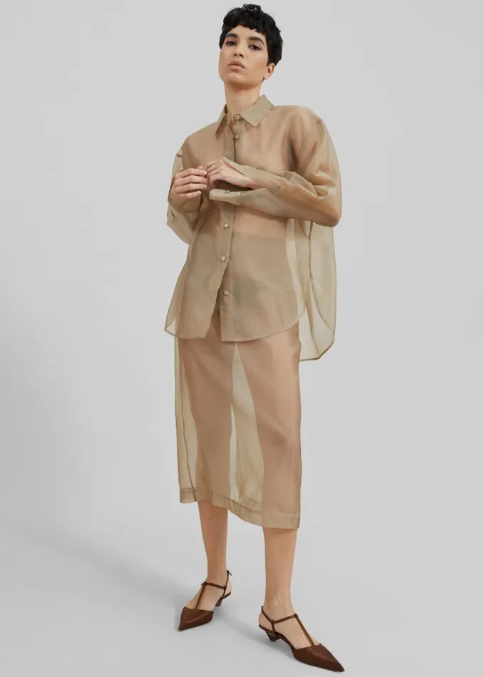 Clothing Women The Frankie Shop Peri Sheer Shirt 8211 Desert Sand