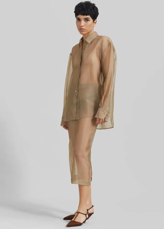 Clothing Women The Frankie Shop Peri Sheer Shirt 8211 Desert Sand