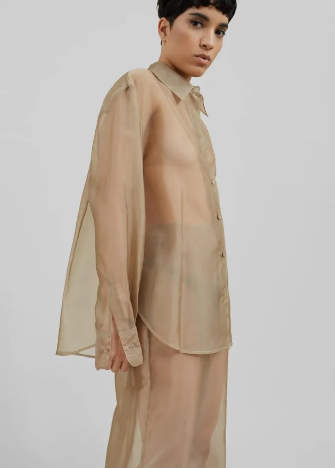 Clothing Women The Frankie Shop Peri Sheer Shirt 8211 Desert Sand