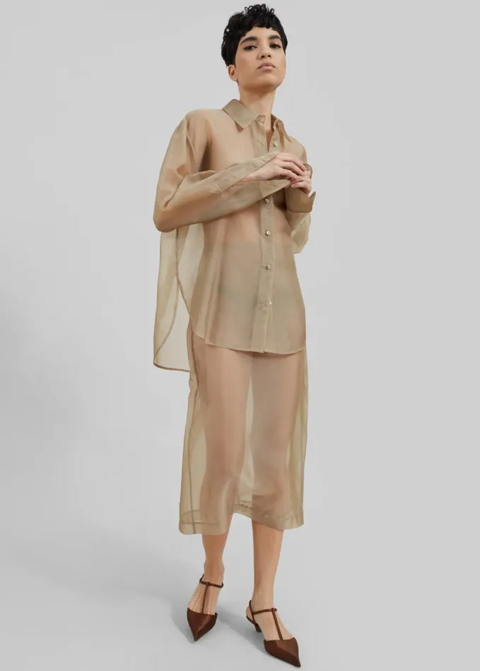 Clothing Women The Frankie Shop Peri Sheer Shirt 8211 Desert Sand
