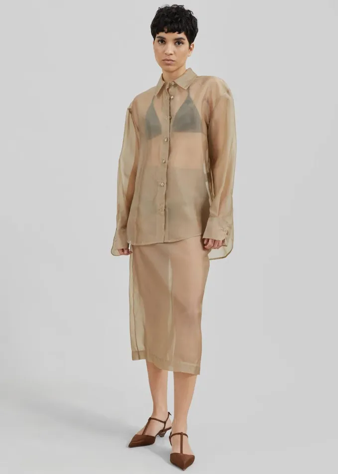 Clothing Women The Frankie Shop Peri Sheer Shirt 8211 Desert Sand