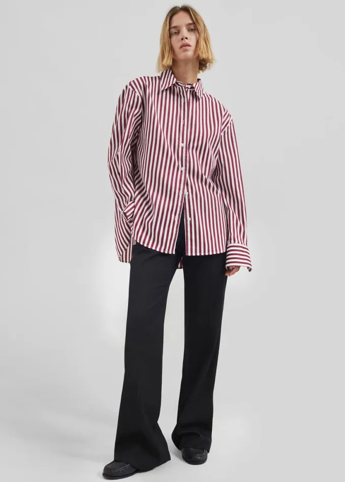 Clothing Women The Frankie Shop Peri Striped Poplin Shirt 8211 BurgundyWhite