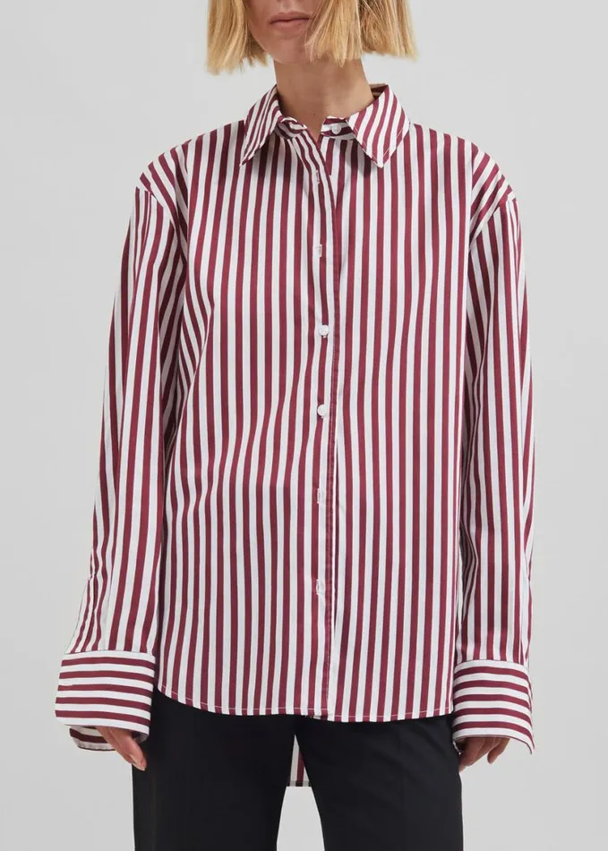 Clothing Women The Frankie Shop Peri Striped Poplin Shirt 8211 BurgundyWhite