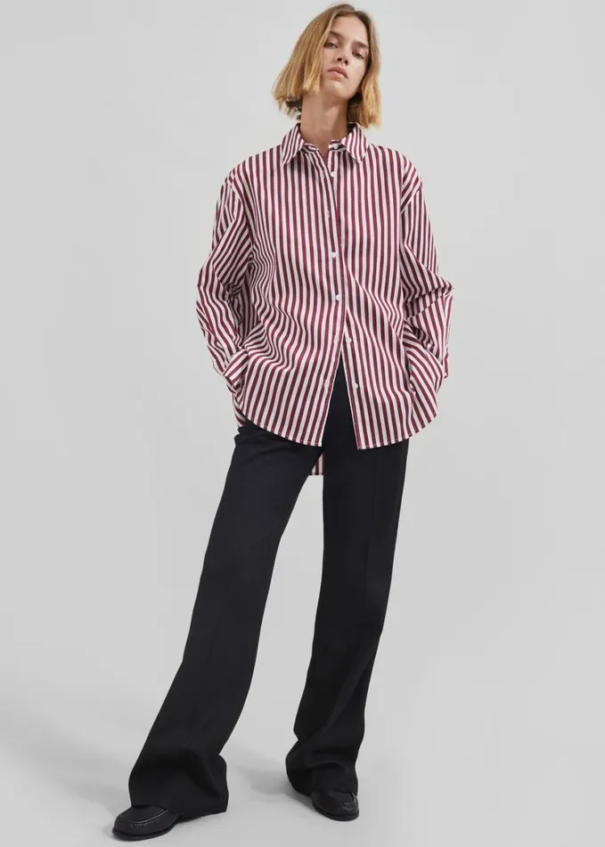 Clothing Women The Frankie Shop Peri Striped Poplin Shirt 8211 BurgundyWhite