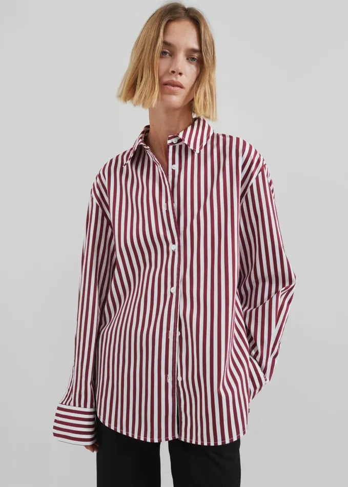 Clothing Women The Frankie Shop Peri Striped Poplin Shirt 8211 BurgundyWhite